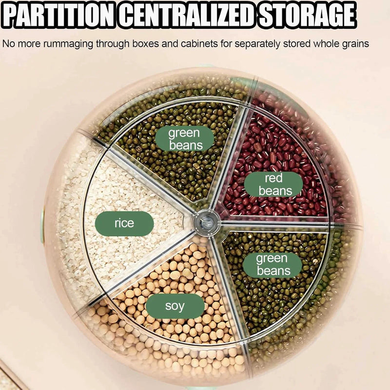 Organizador de Grãos para Cozinha com Dispenser 360° C/ 6 Compartimentos