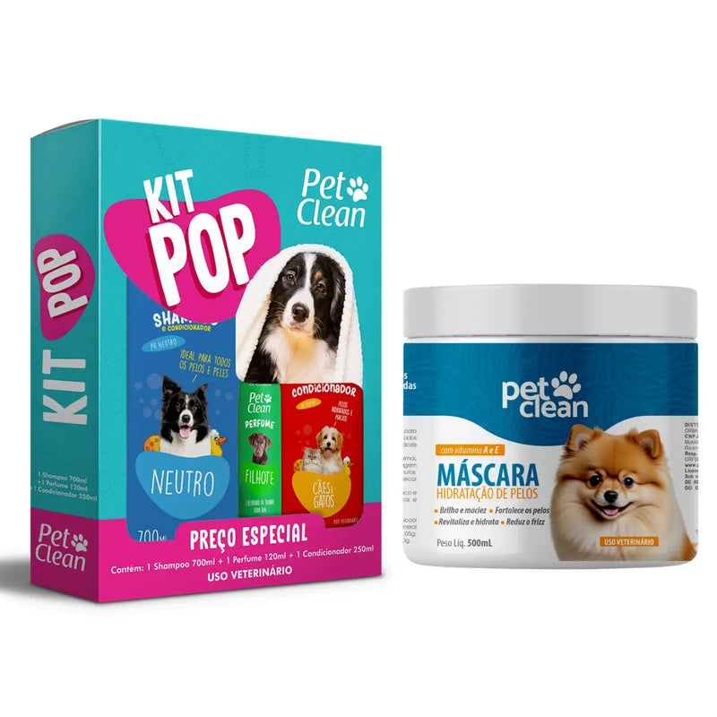 Kit Banho para Cães e Gatos 2 em 1 – Shampoo, Condicionador, Perfume e Máscara Hidratante