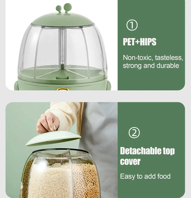 Organizador de Grãos para Cozinha com Dispenser 360° C/ 6 Compartimentos