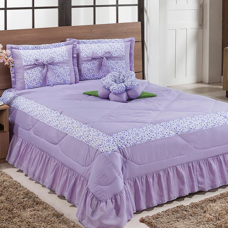 Kit Cobre Leito Casal Padrão com Almofada de Flor 04 Peças