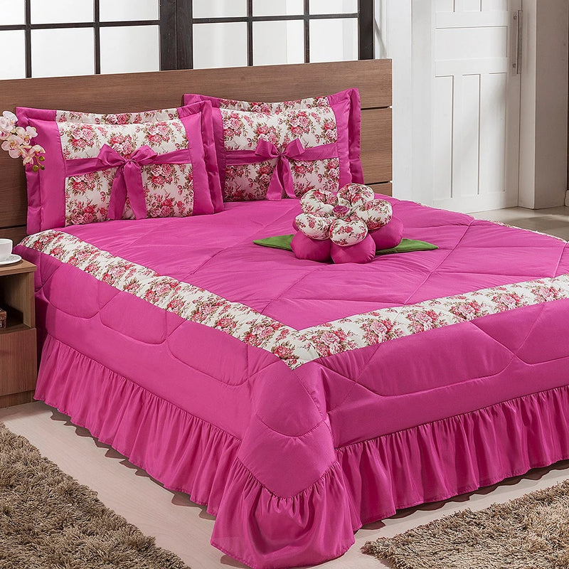 Kit Cobre Leito Casal Padrão com Almofada de Flor 04 Peças