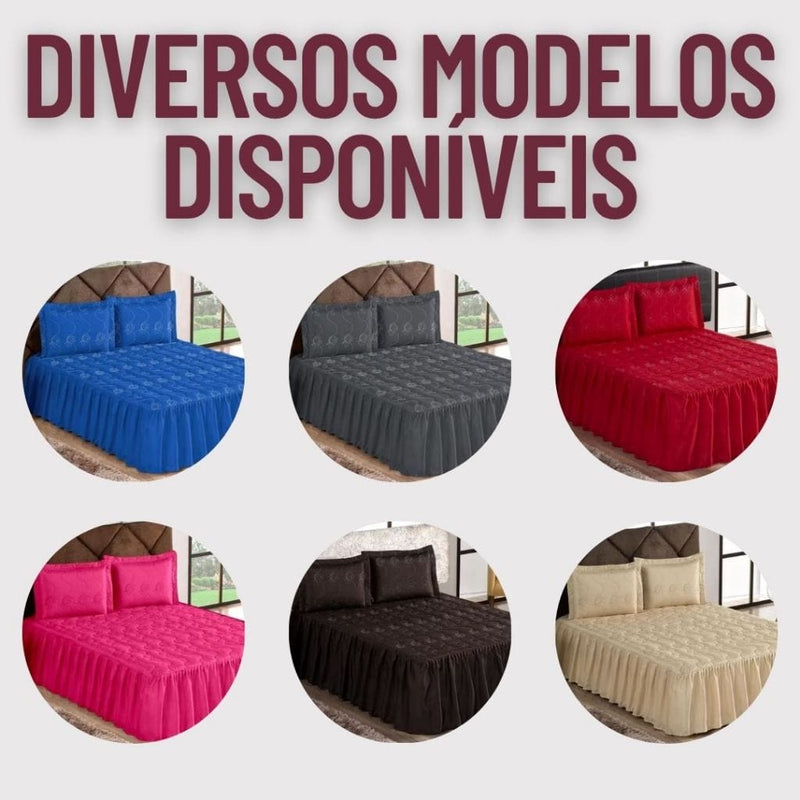 Colcha Casal  Padrão com Babado  3 peças