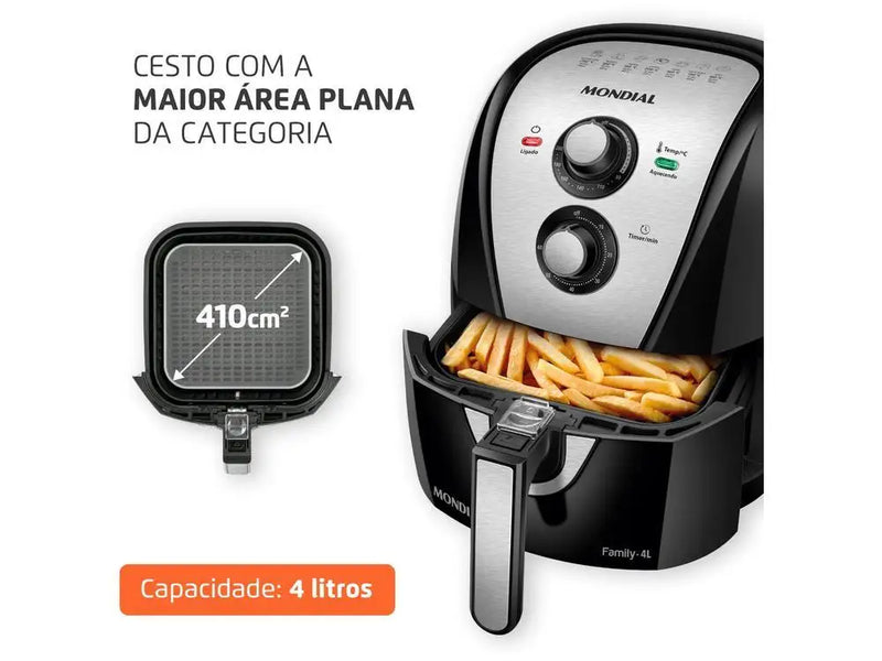 Air Fryer Mondial 4 Litros – Fritadeira Sem Óleo Preta com Timer e Alta Potência 110V