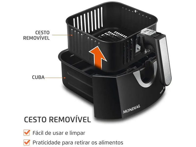 Air Fryer Mondial 4 Litros – Fritadeira Sem Óleo Preta com Timer e Alta Potência 110V