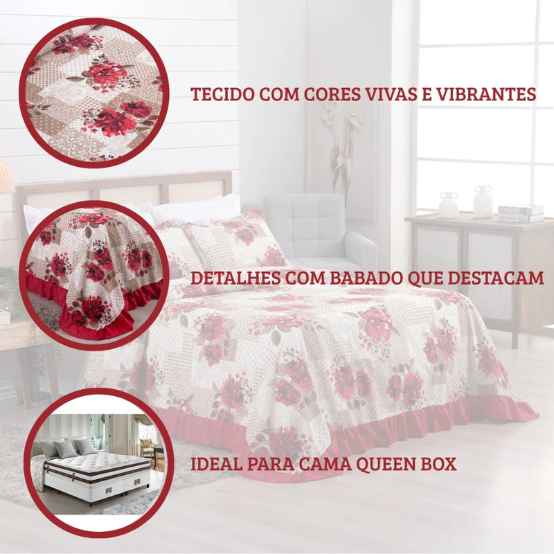 Colcha Queen Kit 3 Peças Cobreleito  100% Algodão Antialérgica