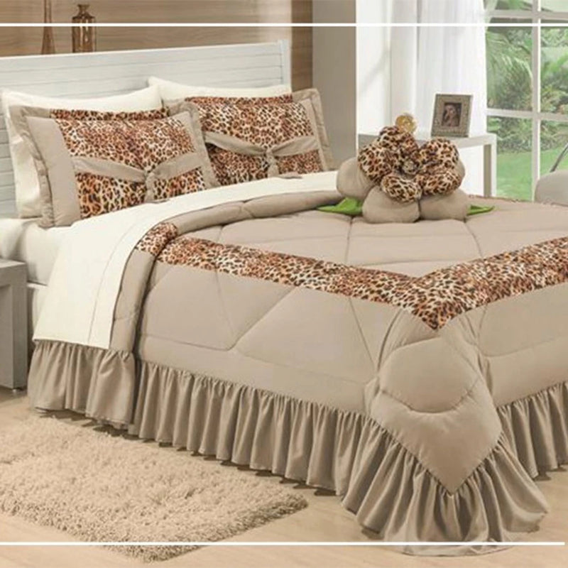 Kit Cobre Leito Casal Padrão com Almofada de Flor 04 Peças