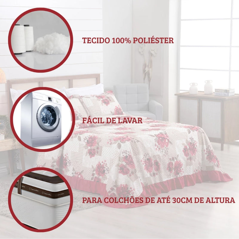 Colcha Queen Kit 3 Peças Cobreleito  100% Algodão Antialérgica
